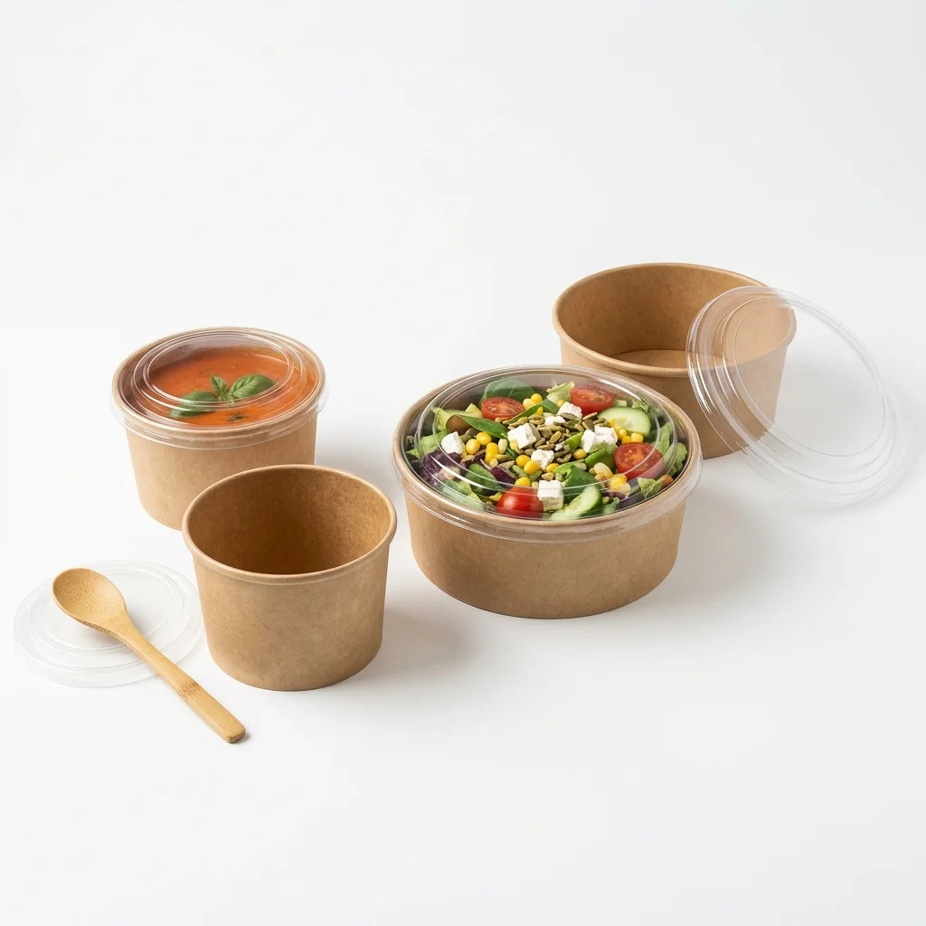 Paper Salad Bowls with Clear Transparent PET Lids